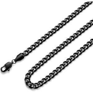 Fiusem e.5mm width-black Stainless Steel 3.5mm Cuban Link Chains for Men